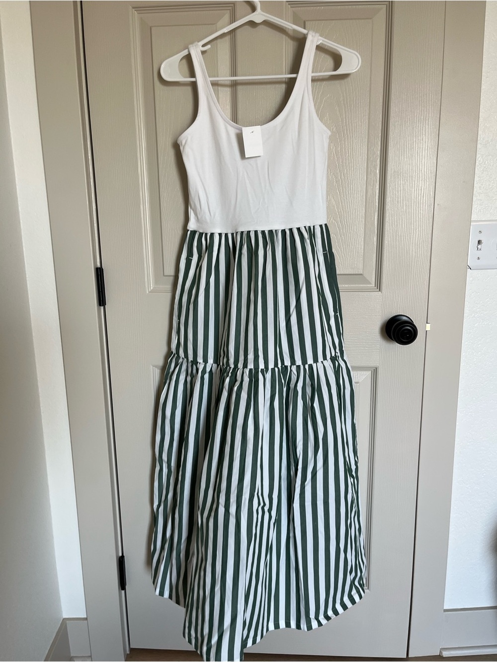 JCrew Green and White Striped Midi Dress